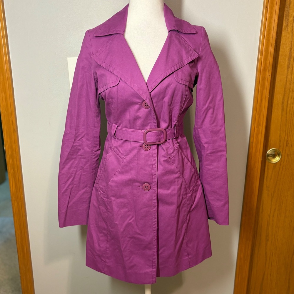 Stile Benetton Women's Purple Cotton Blend Belted Trench Coat Classic size 38